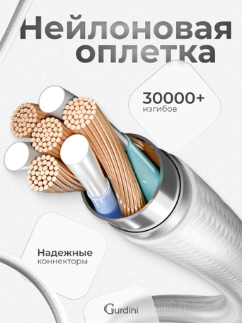 Кабель USB-A to Type-C Gurdini Braided Data Cable 5A 1m белый