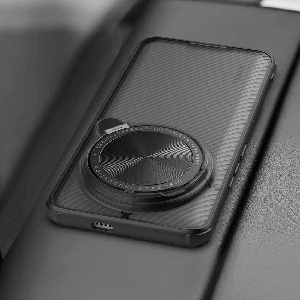Чехол прозрачный тонированный (Transparent Black) от Nillkin с металлической откидной крышкой для камеры на Xiaomi 14 Ultra, серия CamShield Prop Case