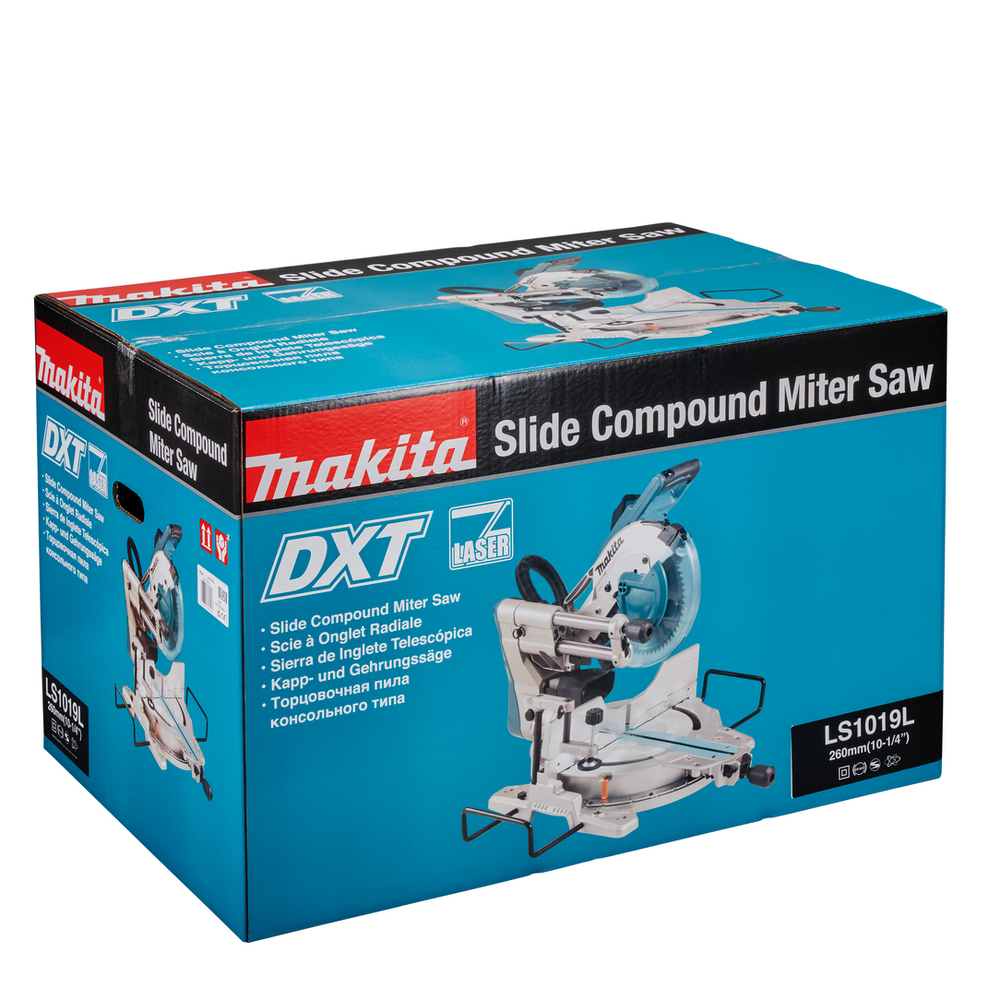 Торцовочная пила Makita 1,51 кВт, диск 260/30 мм с протяжкой и лазером, Глубина пропила 90/45 град 91 мм, Ширина пропила 90 и 45 град.279/197 и 91/91 мм LS1019L