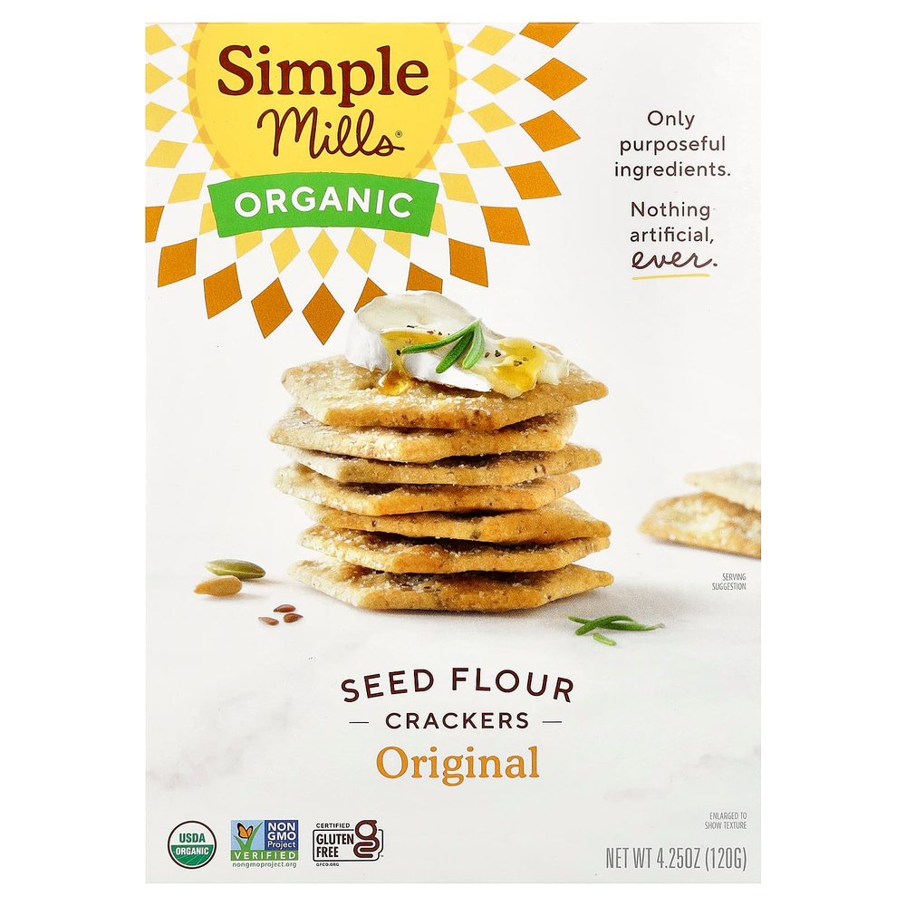 Simple Mills, Крекеры из органической муки, оригинальные, 4,25 унции (120 г)