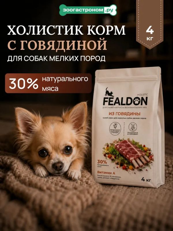 Сухой корм Fealdon для взрослых собак мелких пород с говядиной