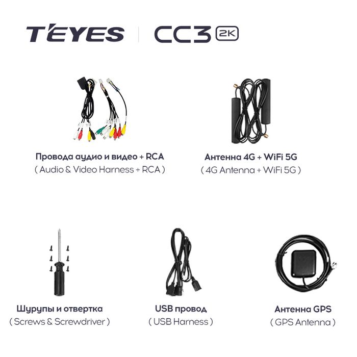 Стартовый пакет проводов и антенн для автомагнитол Teyes CC3 и CC3 2K