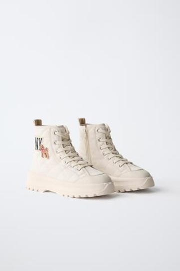 ZARA СТЕГАНЫЕ СПОРТИВНЫЕ БОТИЛЬОНЫ, ЭКРЮ