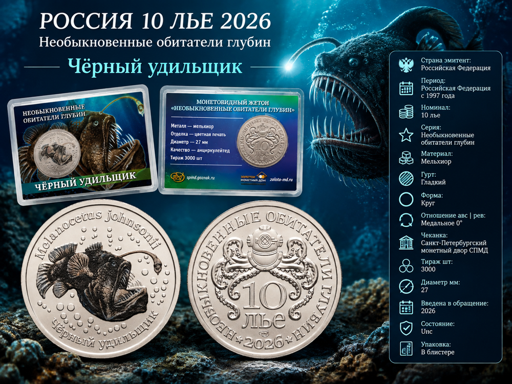 Россия 10 лье 2026 Обитатели глубин - Чёрный удильщик