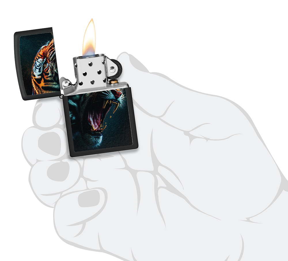 Зажигалка ZIPPO Tiger Roar Design с покрытием Black Matte, латунь/сталь, черная, 38x13x57 мм, шт