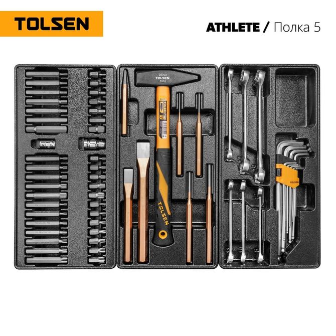 TOLSEN (TT85412-189) Набор инструментов "ATHLETE" для тележки, 15 ложементов, 189 предметов