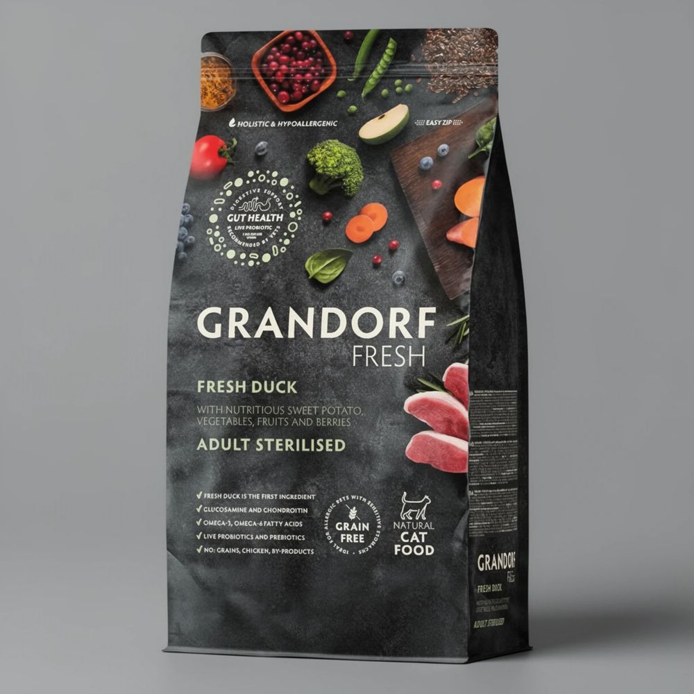 Сухой корм GRANDORF Fresh Cat STERILISED Duck&Sweet Potato для стерилизованных кошек из свежего мяса утки с бататом
