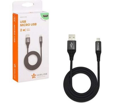 Кабель USB - micro USB 2м, черный нейлоновый AIRLINE ACH-C-46