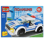 Конструктор пластмассовый полицейская машина, 108эл. коробка (Город мастеров)