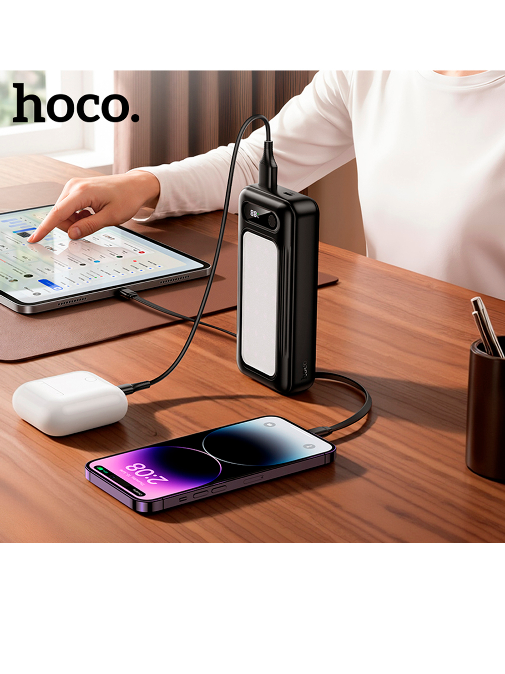 Внешний аккумулятор hoco J177 с кабелем Type-C iP и подсветкой 20000 mAh