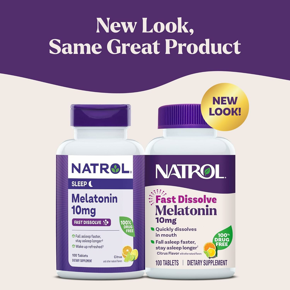 Мелатонин Natrol, быстрорастворимый, цитрусовый вкус, 10мг, 100 таблеток