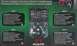 Набор инстр. с аксессуарами71пр(гайковерт-1/2'',650н/м,пневмозач.маш.-6мм, 25000об/мин,пневмотрещ.-1/2'',68н/м,пневмозубило, продувоч.) RockForce##Rock FORCE RF-RP7871-71 (RP27313, RP27411, RP2