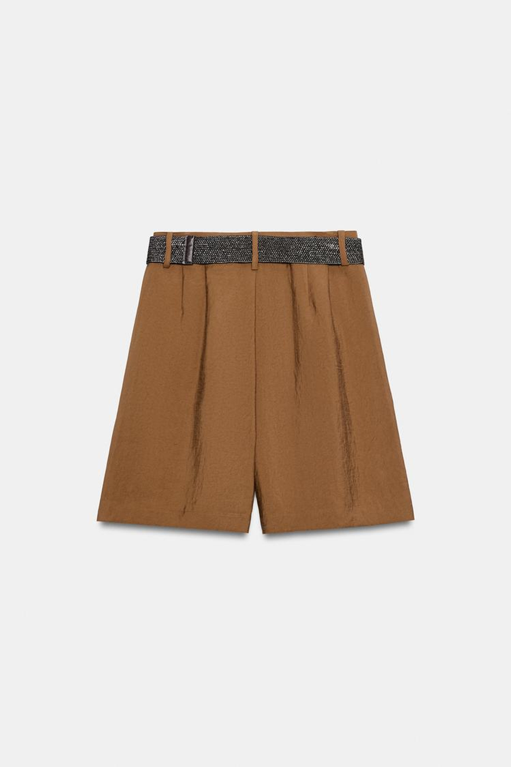ZARA ШОРТЫ С ЗАЩИПАМИ И РЕМНЕМ, СВЕТЛО-КОРИЧНЕВЫЙ
