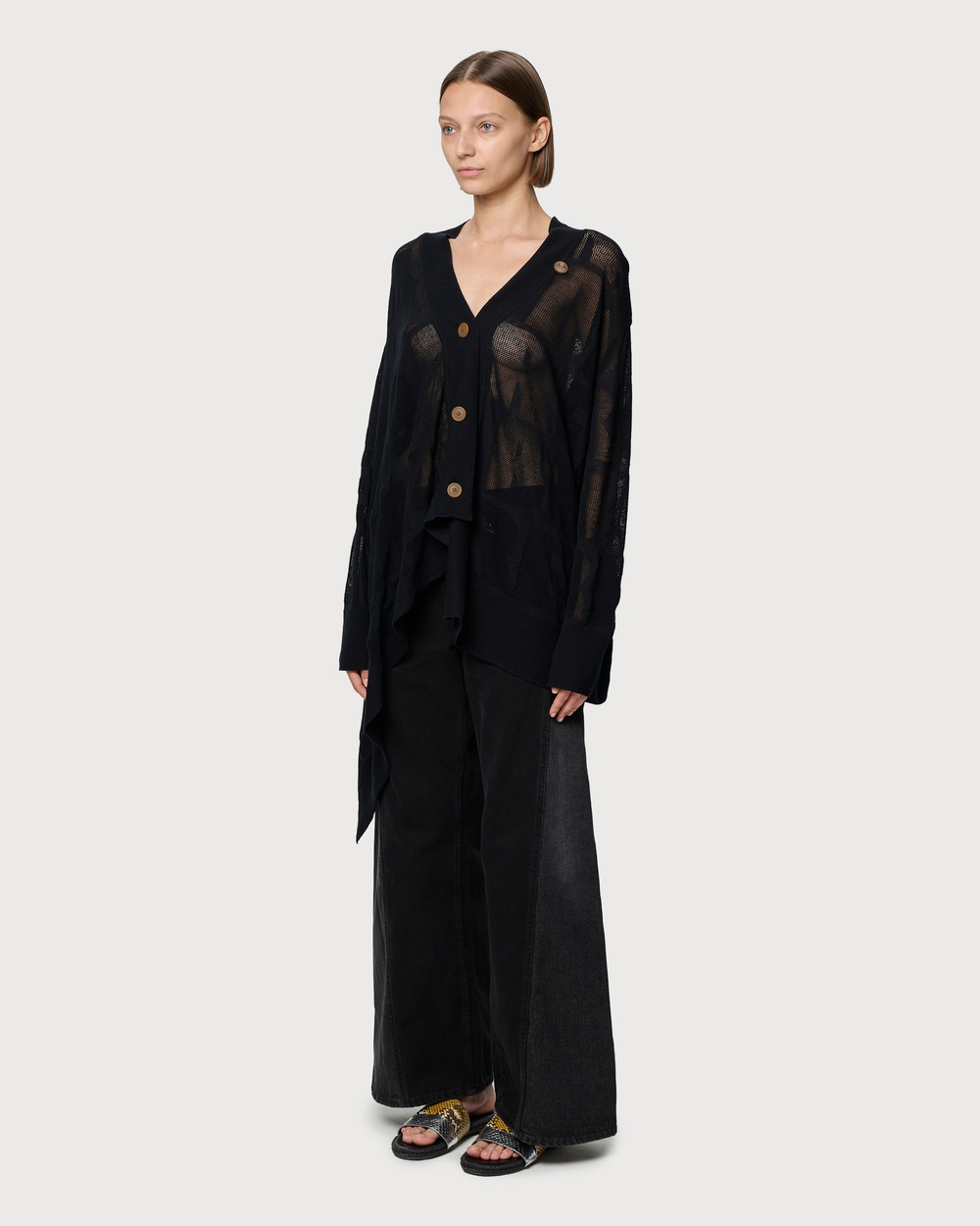 VIVIENNE WESTWOOD RED LEBEL КАРДИГАН ЧЕРНЫЙ АСИММЕТРИЧНЫЙ НА ПУГОВИЦАХ