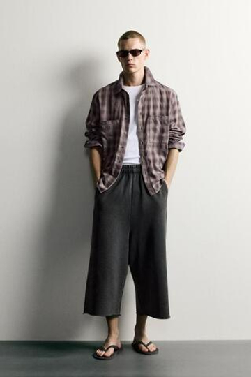 ZARA ДЖОГГЕРЫ RELAXED CROPPED FIT, АНТРАЦИТОВО-СЕРЫЙ