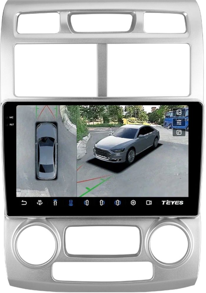 Магнитола для KIA Sportage 2 2004-2008 - Teyes CC3-2K-360 монитор 9.5" 2K QLED на Android 10, Быстрая, CarPlay, 4G SIM-слот, 4 камеры в комплекте