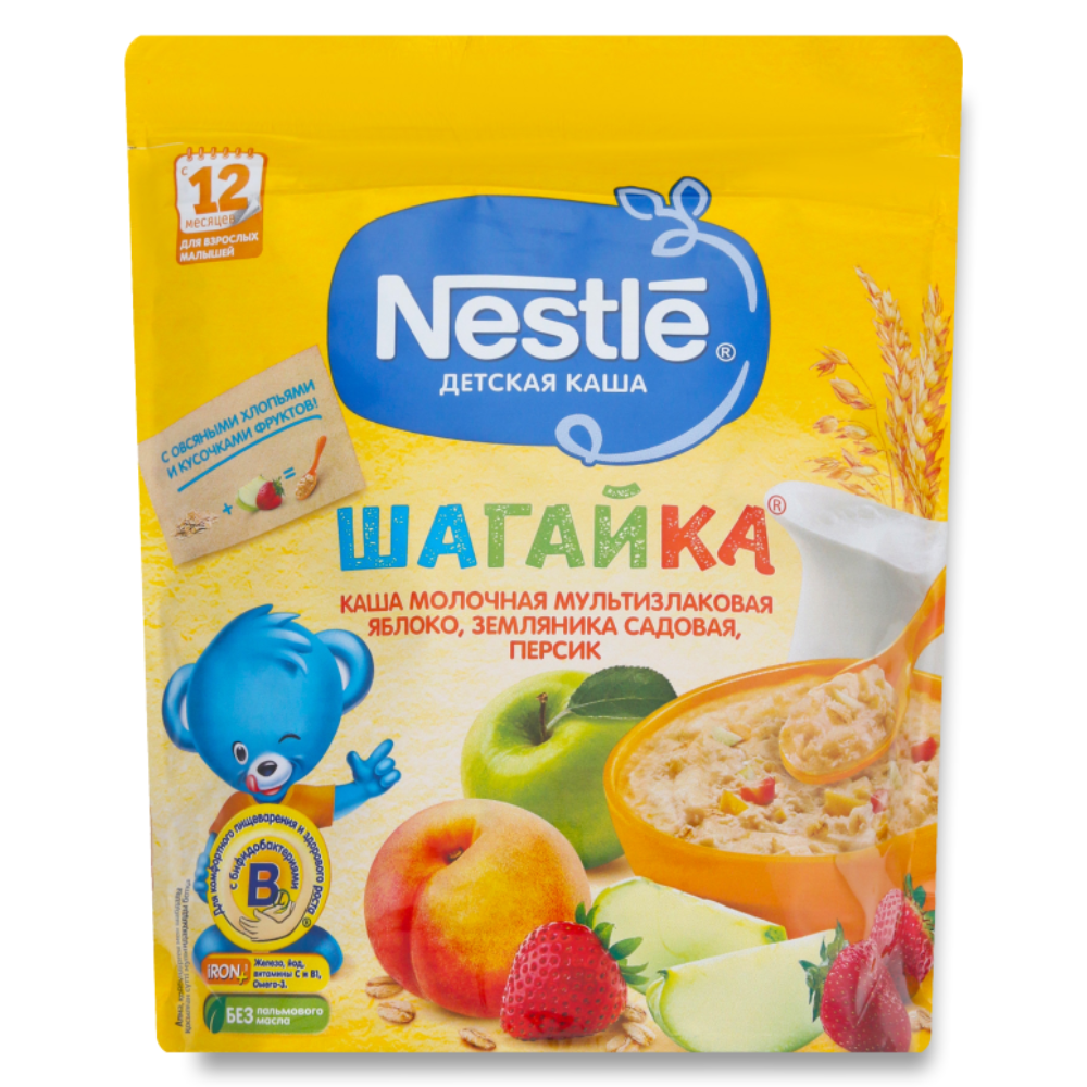 Каша Nestle Шагайка яблоко земляника персик 200 гр