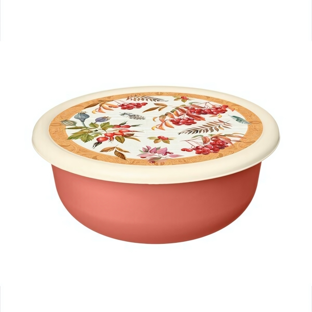 Миска 1,2л с крышкой с декором (оранжевый)