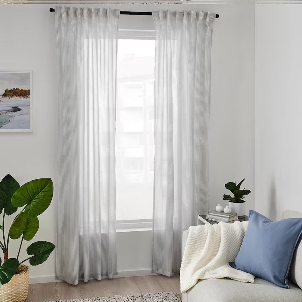 Шторы IKEA BYMOTT, 120х250 см, белые в светло-серую полоску 2 шт. (из Финляндии)