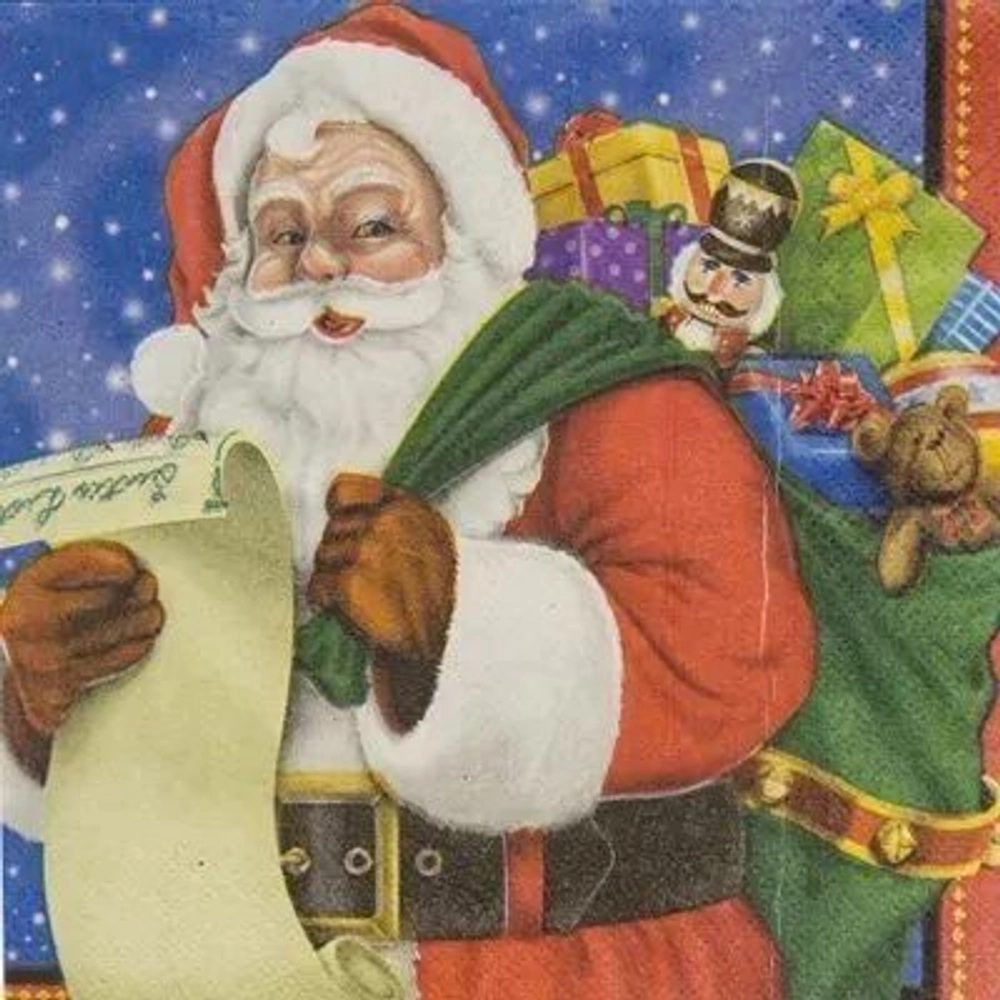 Салфетки новогодние Санта 25 см, 16 штук