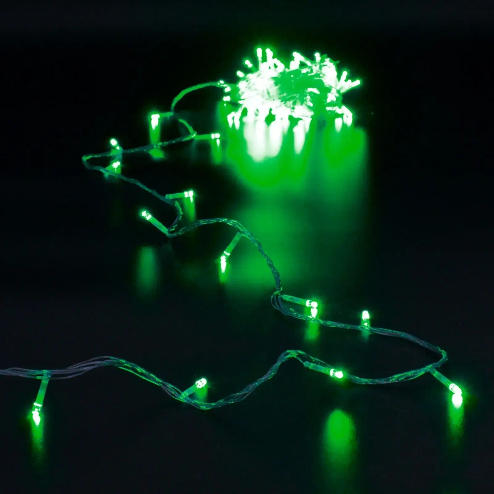 Гирлянда для дома 9,5м 100 ламп LED прозрач.пров.,8 реж, IP-20, Зелёный (возможность соединения)