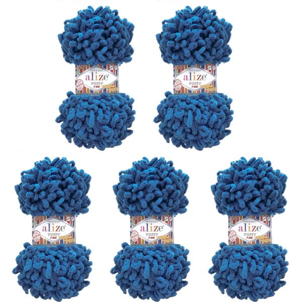 Пряжа Alize (Ализе) Puffy Fine / уп.5 мот. по 100 г, 14м, 637 морская волна A