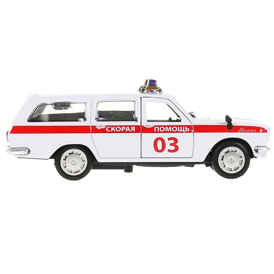 Машина металл ГАЗ-2402 "ВОЛГА" СКОРАЯ 12 см, двери, багаж, белая, в кор. Технопарк