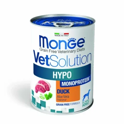 Влажный корм диетический Monge VetSolution Dog Hypo Monoprotein DUCK Гипо монопротеин с уткой для собак для снижения реакции пищевой непереносимости 400гр