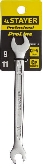 STAYER 9 x 11 мм, рожковый гаечный ключ, Professional (27035-09-11)
