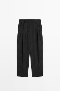 Massimo Dutti Брюки кроя carrot в тонкую полоску, черный