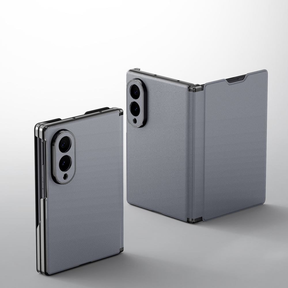 Чехол с покрытием под кожу темно-серого цвета для смартфона Samsung Galaxy Z Fold 8, серия Fort Series от Dux Ducis