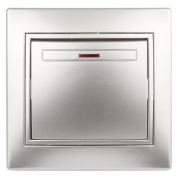 Выключатель Intro Plano 1-102-03 одноклавишный с подсветкой, 10А-250В, IP20, СУ, алюминий | Intro