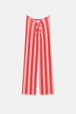 ZARA БРЮКИ-ПАРЕО ИЗ ТЮЛЯ В ПОЛОСКУ, КОРАЛЛОВО-КРАСНЫЙ
