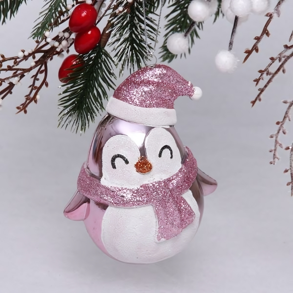 Ёлочная игрушка "Новогодний пингвин" 7*6*11см, розовый (Серпантин)