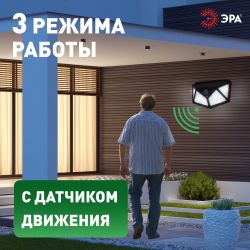 Светильник уличный ЭРА ERAFS100-04 на солнечной батарее настенный с датчиком движения 500 lm | Садовые фасадные светильники