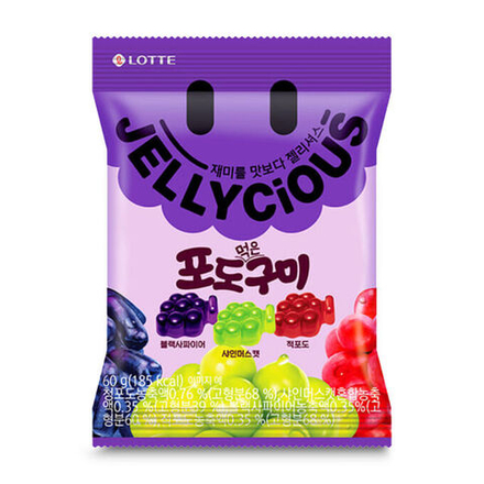 Мармелад "JELLYCIOUS MIX GRAPE" вкус трёх видов винограда, Lotte, 60г