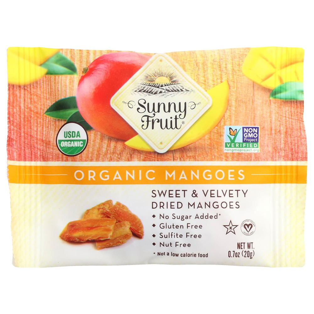 Sunny Fruit, органическое сушеное манго, 5 порционных пакетиков по 20 г (0,7 унции)