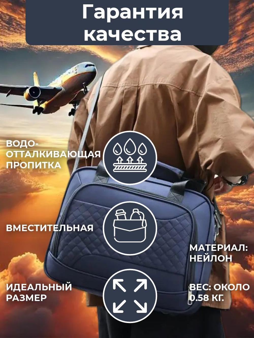 Сумка дорожная /в самолет / Ручная кладь 40х30х20 / Аэрофлот Уральские Авиалинии Победа цвет Синий