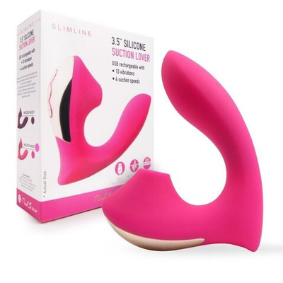 Розовый L-образный вибромассажёр с вакуумной стимуляцией 3,5’’ Silicone Billow Suction Lover (Цвет: розовый)