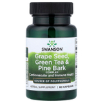Swanson Vitamins, виноградные косточки, комплекс с зеленым чаем и сосновой корой, 60 капсул