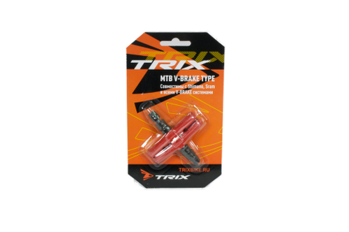 Колодки тормозные TRIX, для V-br, 70мм, резьбовые, с шайбами и гайками, комплект -2шт., красные, индивидуальная упаковка