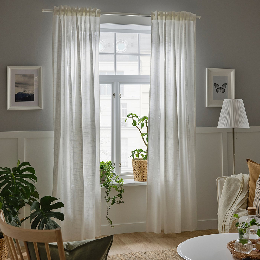 IKEA SILVERLÖNN  (ИКЕА СИЛВЕРЛЁНН)  -  Гардины, 2 шт. - белый/на шторной ленте 145x300 см