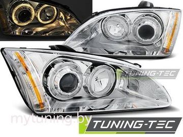 Передние фары Ford Focus 2 angel eyes chrome