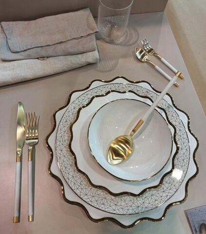 Набор VOGUE MAT IVORY GOLD117 столовые Herdmar Золотой / Кремовый