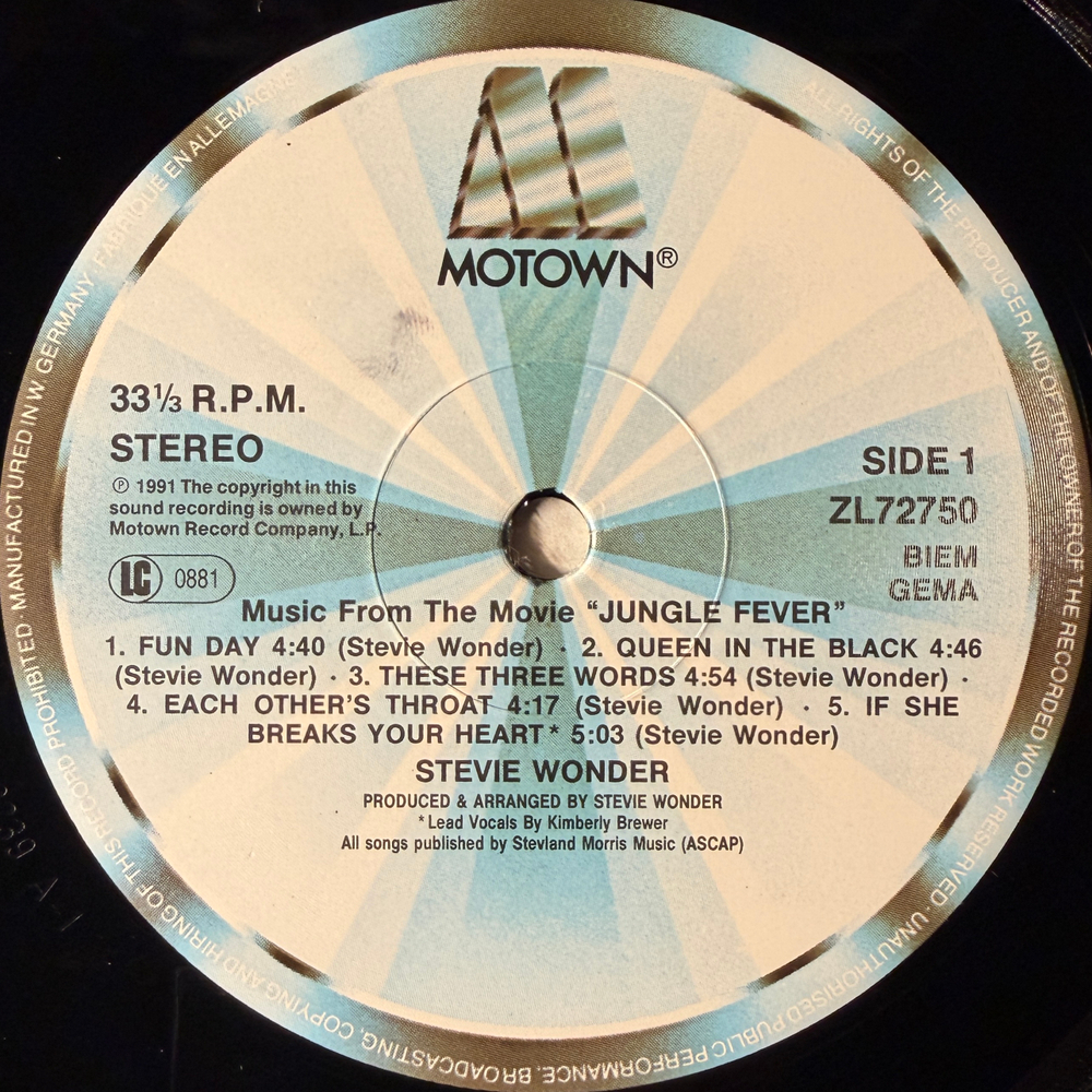Stevie Wonder ‎– Jungle Fever - Music From The Movie (Германия 1991г.)
