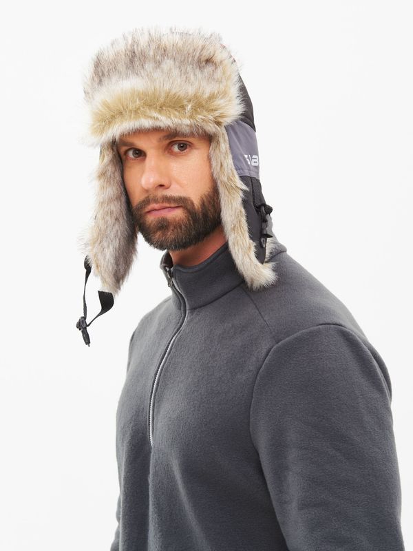Шапка ушанка зимняя Siberia ткань Breathable цвет Серый/Черный иск. мех Волк