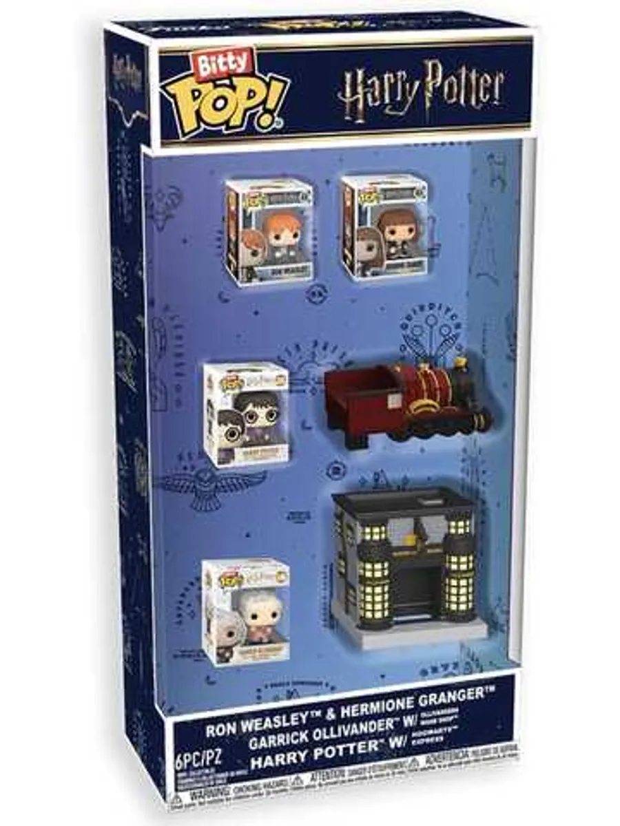 Funko Bitty POP! Harry Potter: Ron and Hermione + Harry with Hogwarts Express + Ollivander with Wand Shop