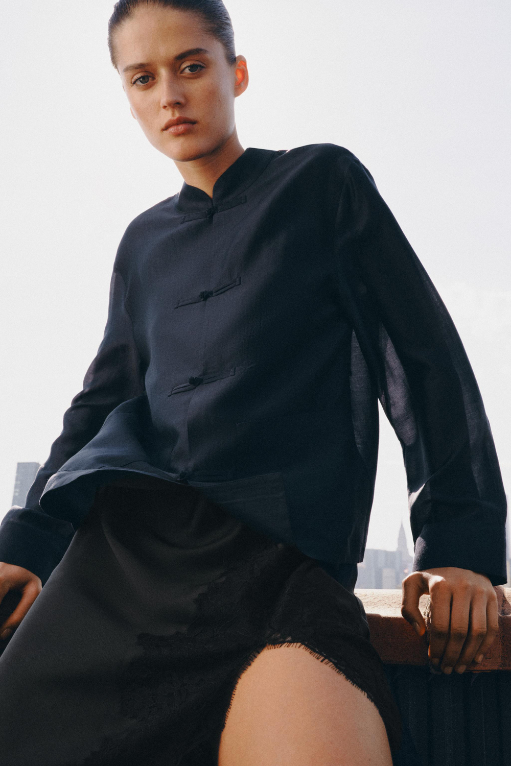 ZW COLLECTION SATIN SHIRT WITH FROG FASTENING — ZARA