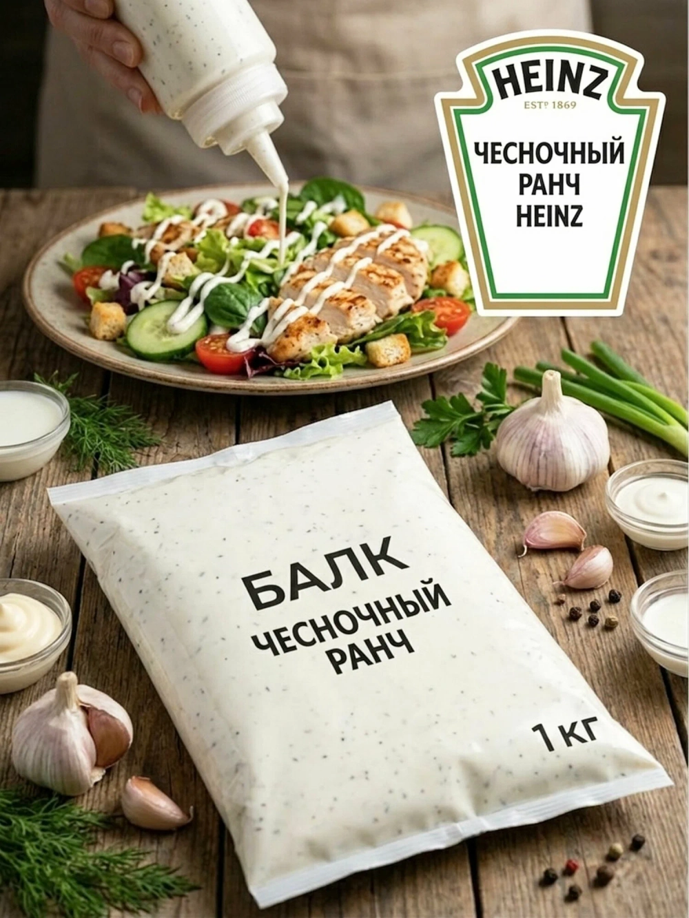 Соус Чесночный Ранч балк "Heinz" 1 кг (Россия)