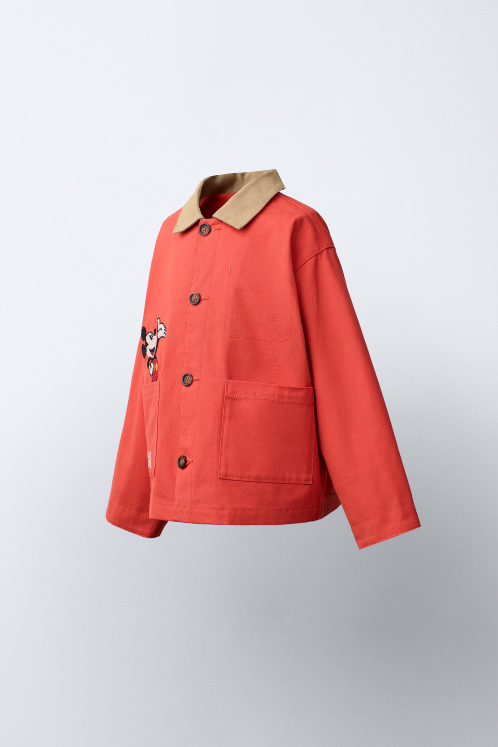 ZARA КУРТКА ИЗ ХЛОПКА С ВЫШИВКОЙ MICKEY MOUSE © DISNEY, ТЕМНО-КОРАЛЛОВЫЙ